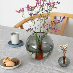 grey glass coloured vase with reversible use for flowers