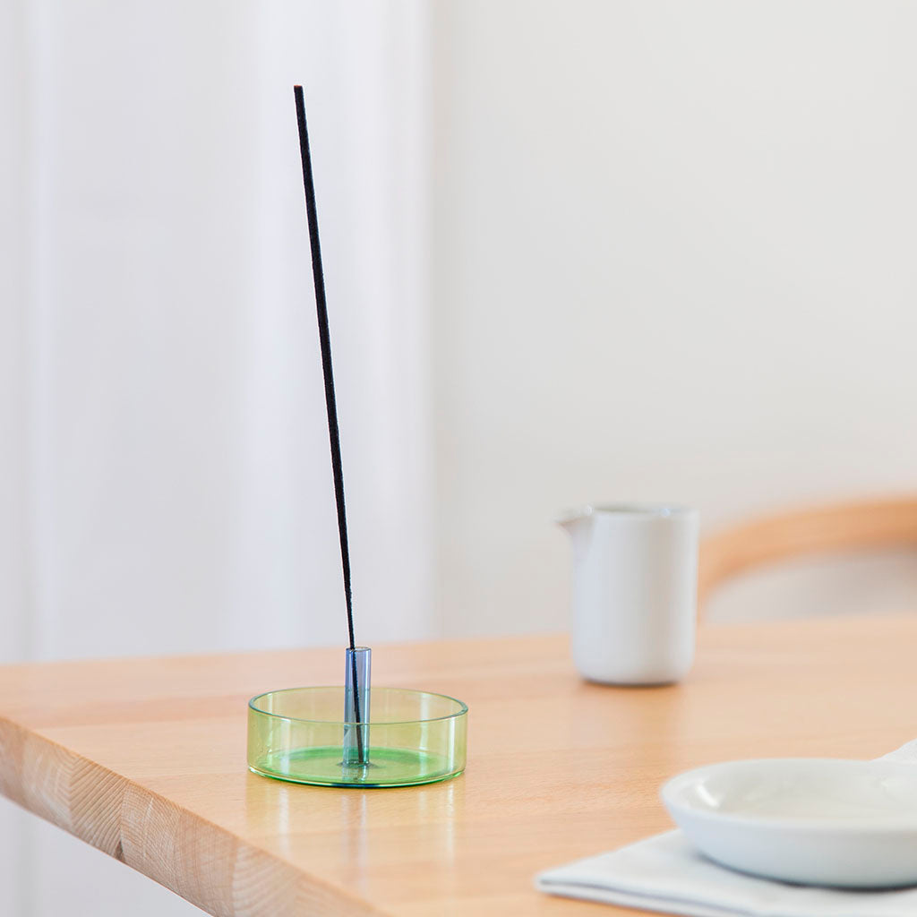 glass green and blue incense holder