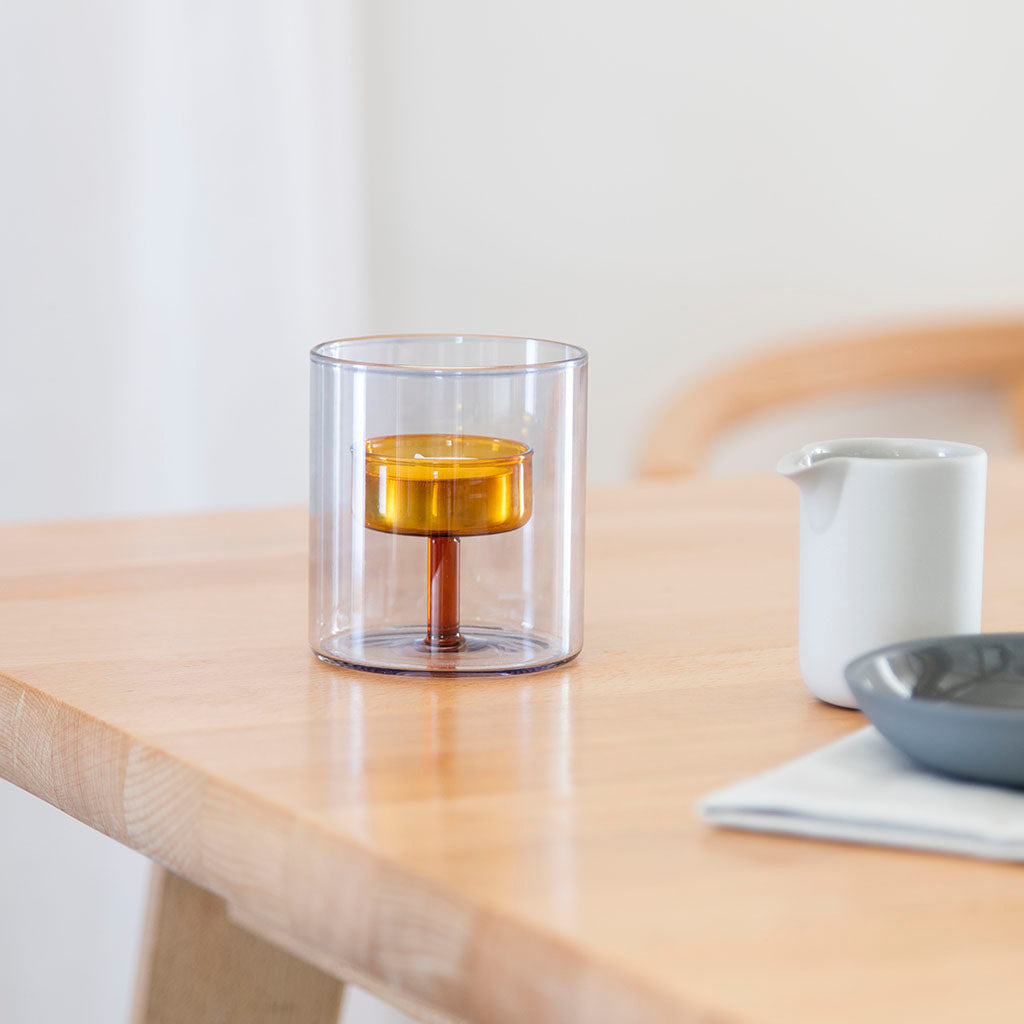 glass grey and orange tea light holder