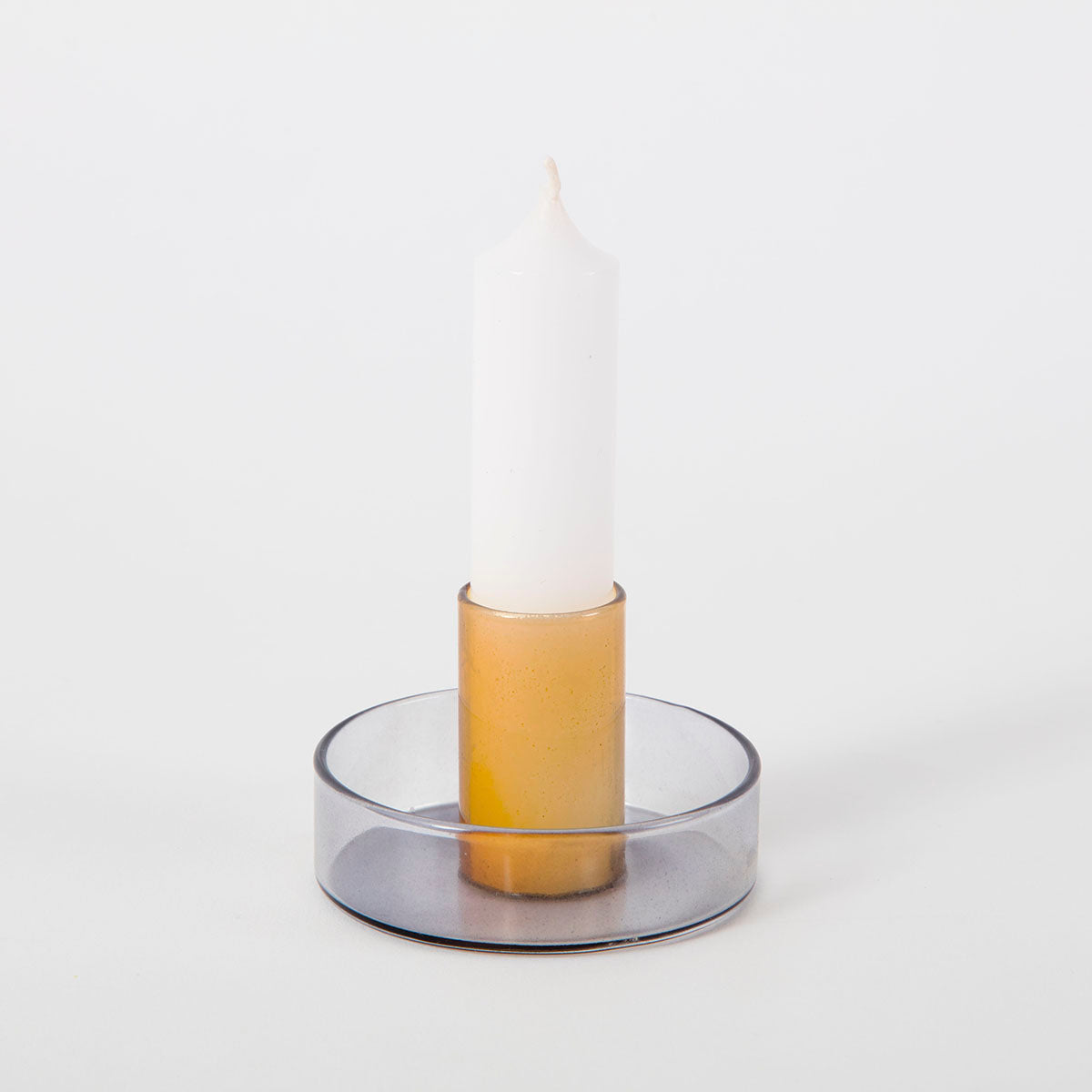 glass grey and orange candle holder