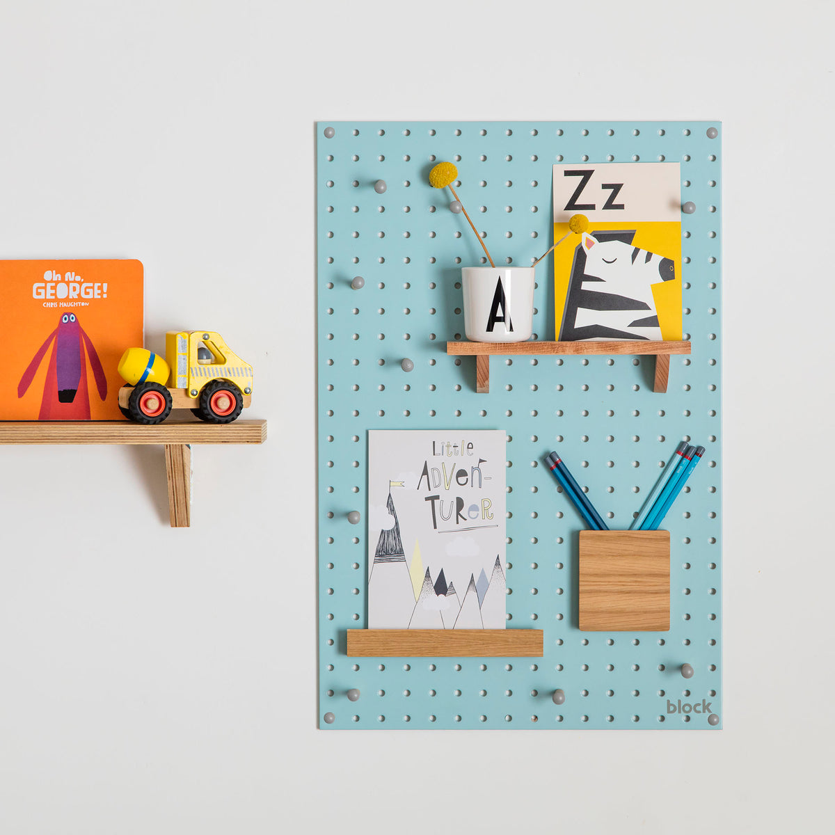 medium blue display pegboard for living room, office or kitchen