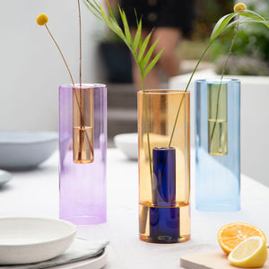large glass coloured vases with reversible use for flowers
