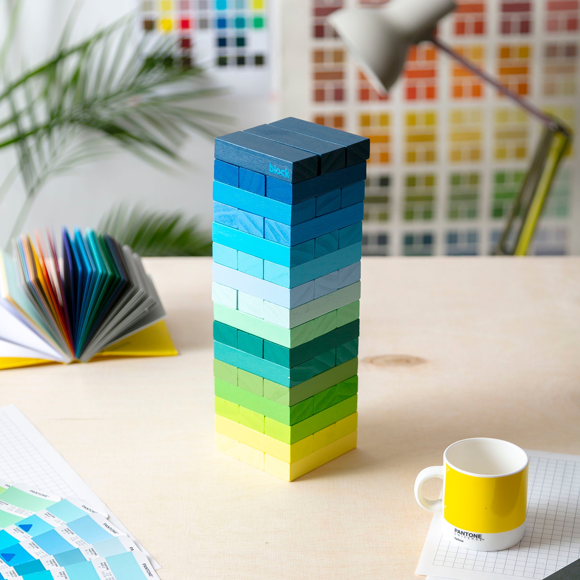 Tumbling Tower with bricks coloured in a cool gradient