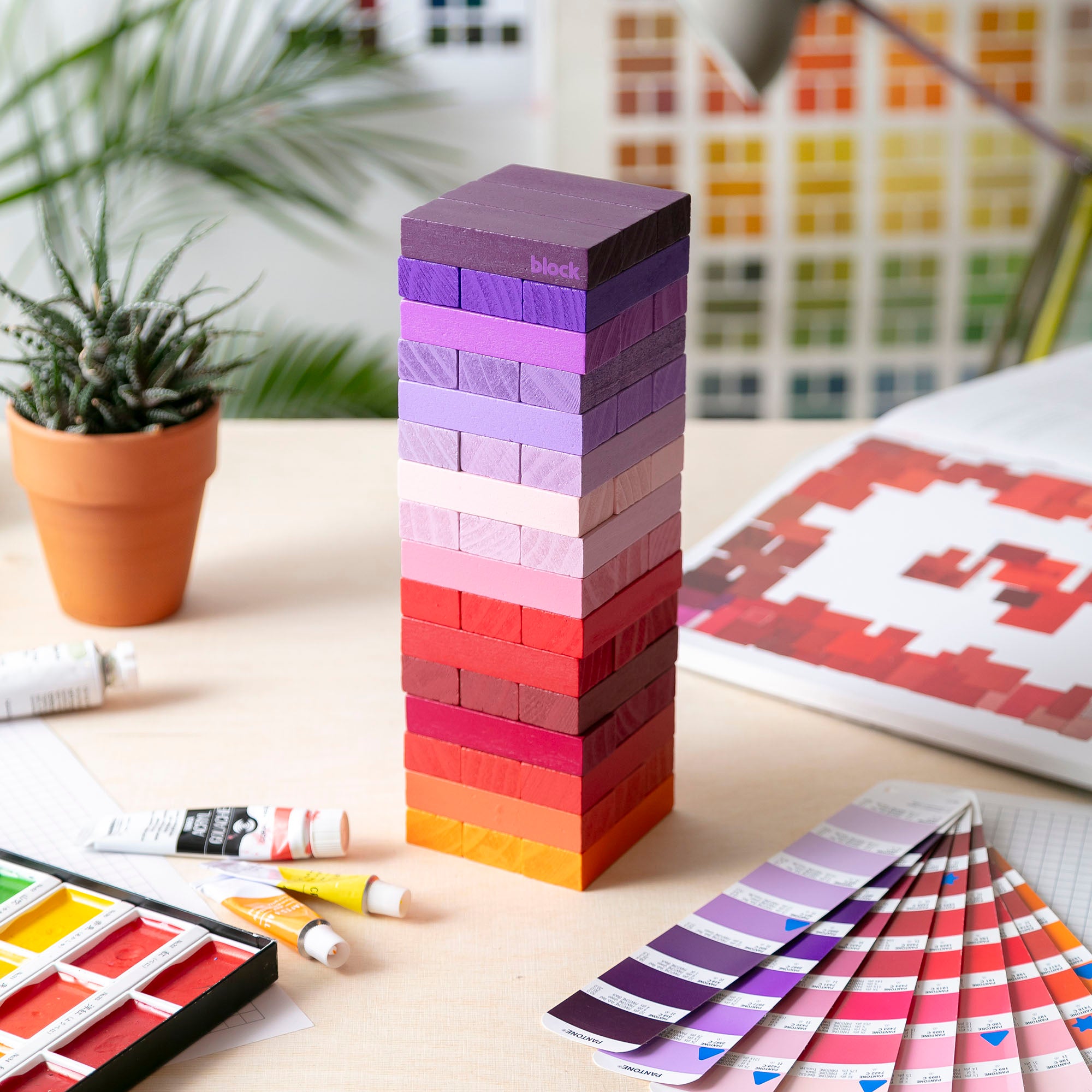Tumbling Tower with bricks coloured in a warm gradient