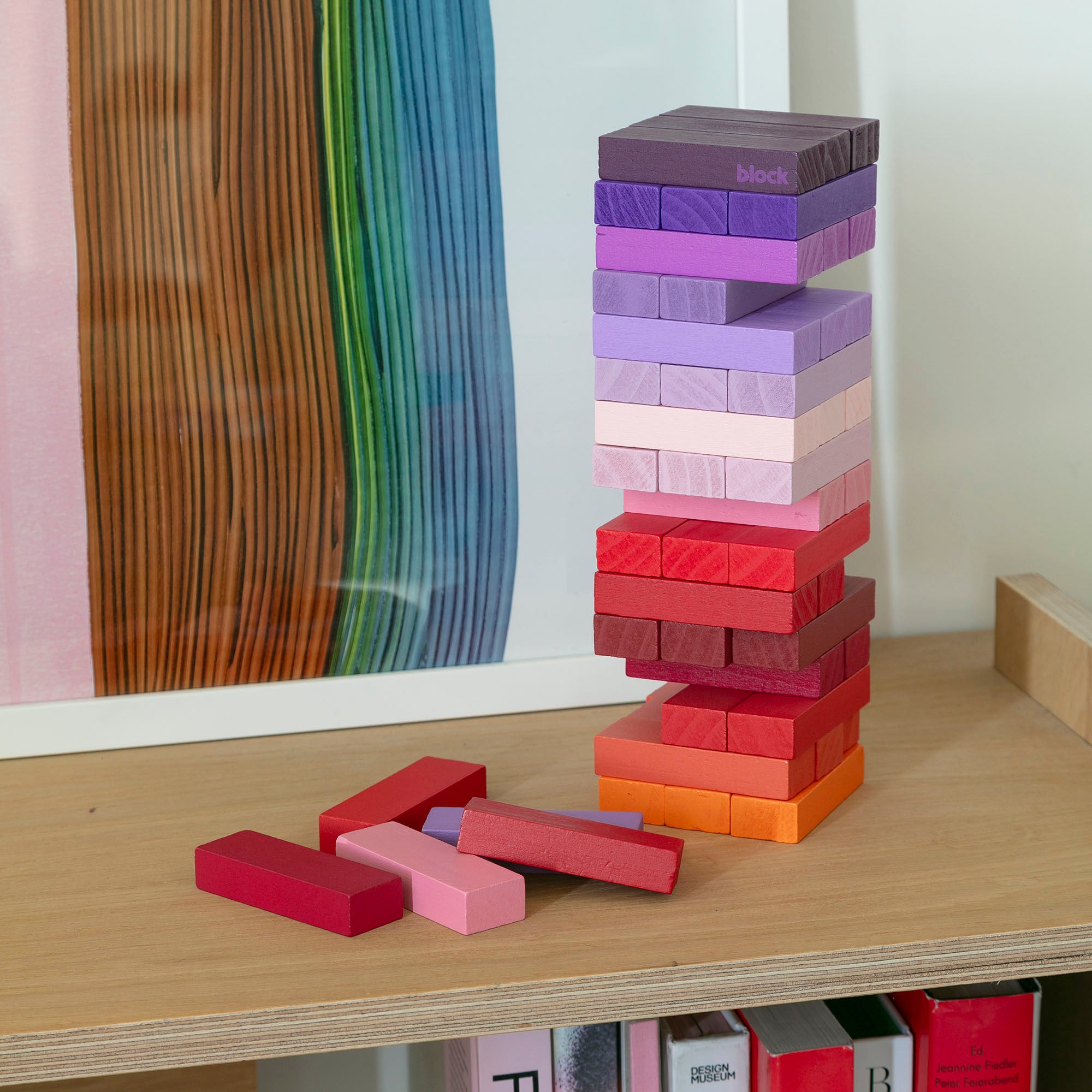 Tumbling Tower with bricks coloured in a warm gradient