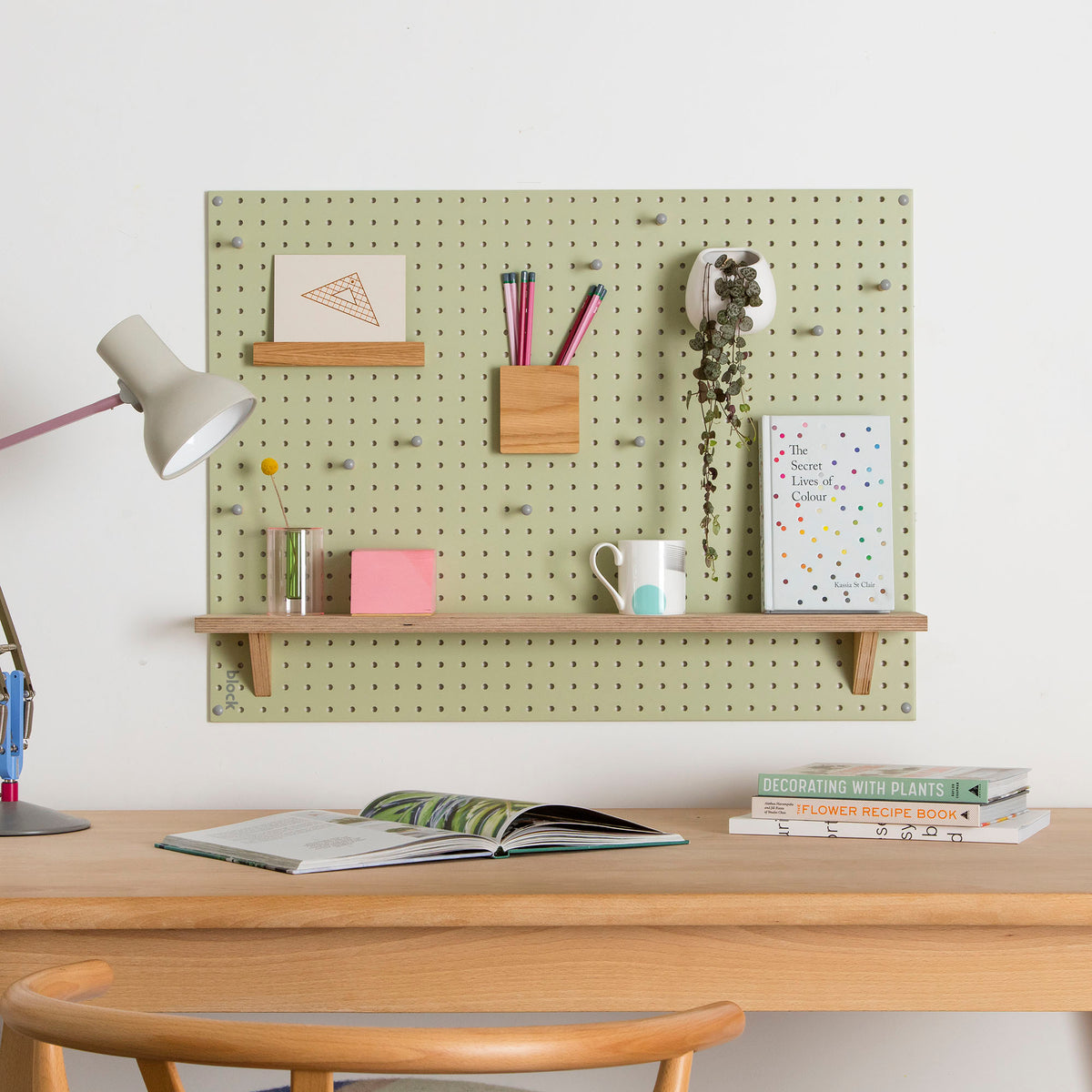 Fixed Large Wooden Pegboard Shelf
