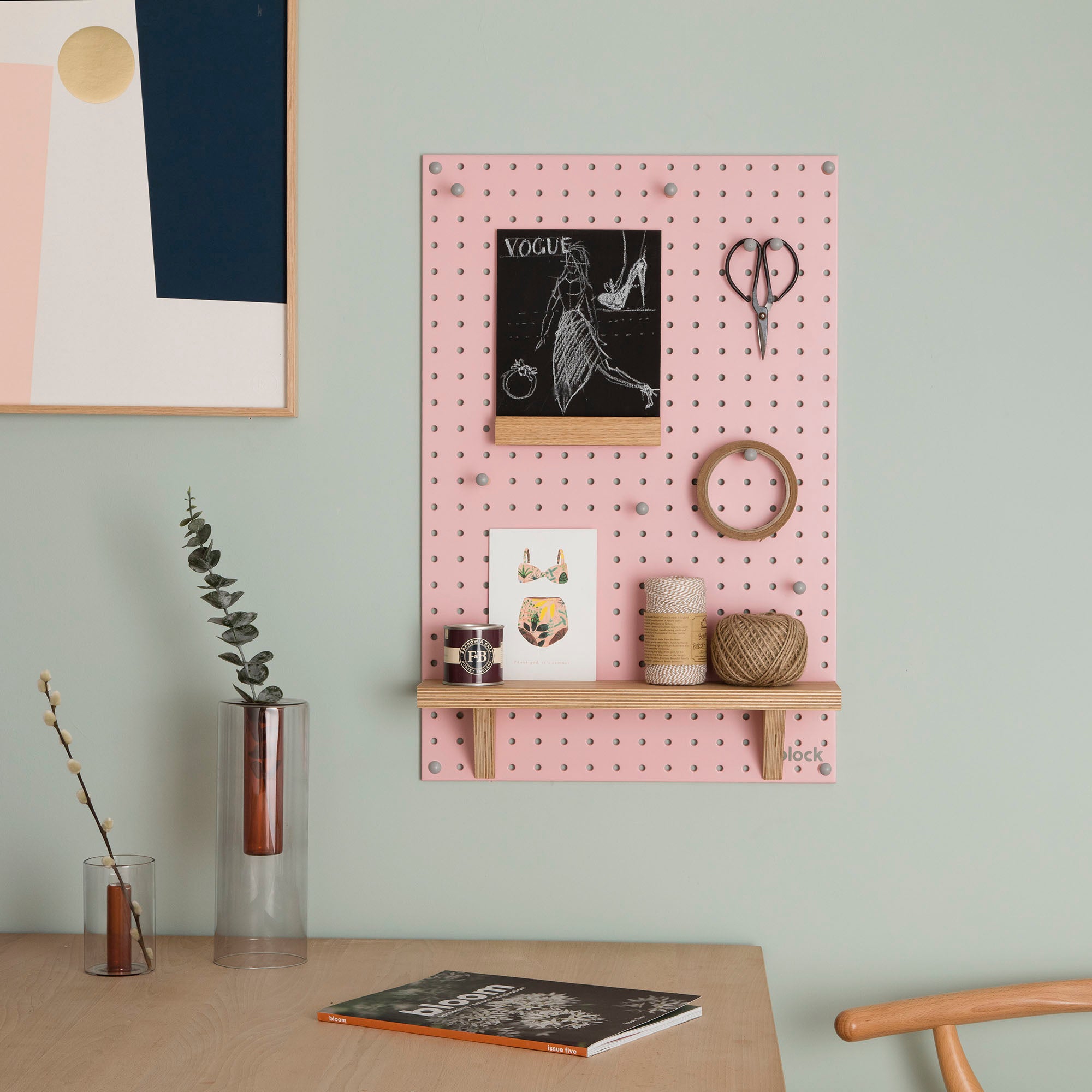 Fixed Small Wooden Pegboard Shelf