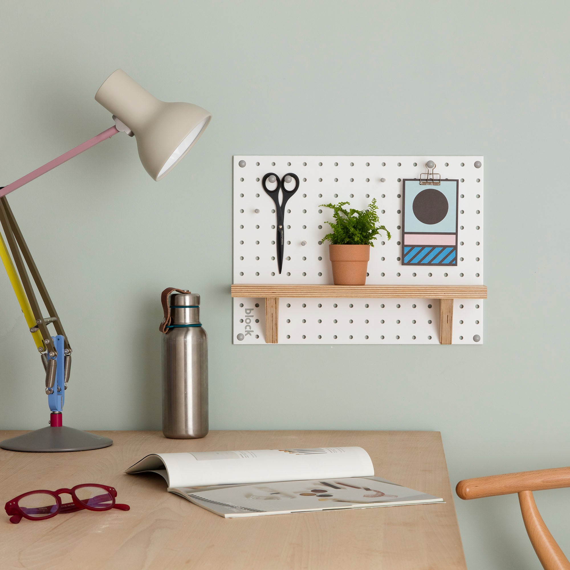 Fixed Small Wooden Pegboard Shelf