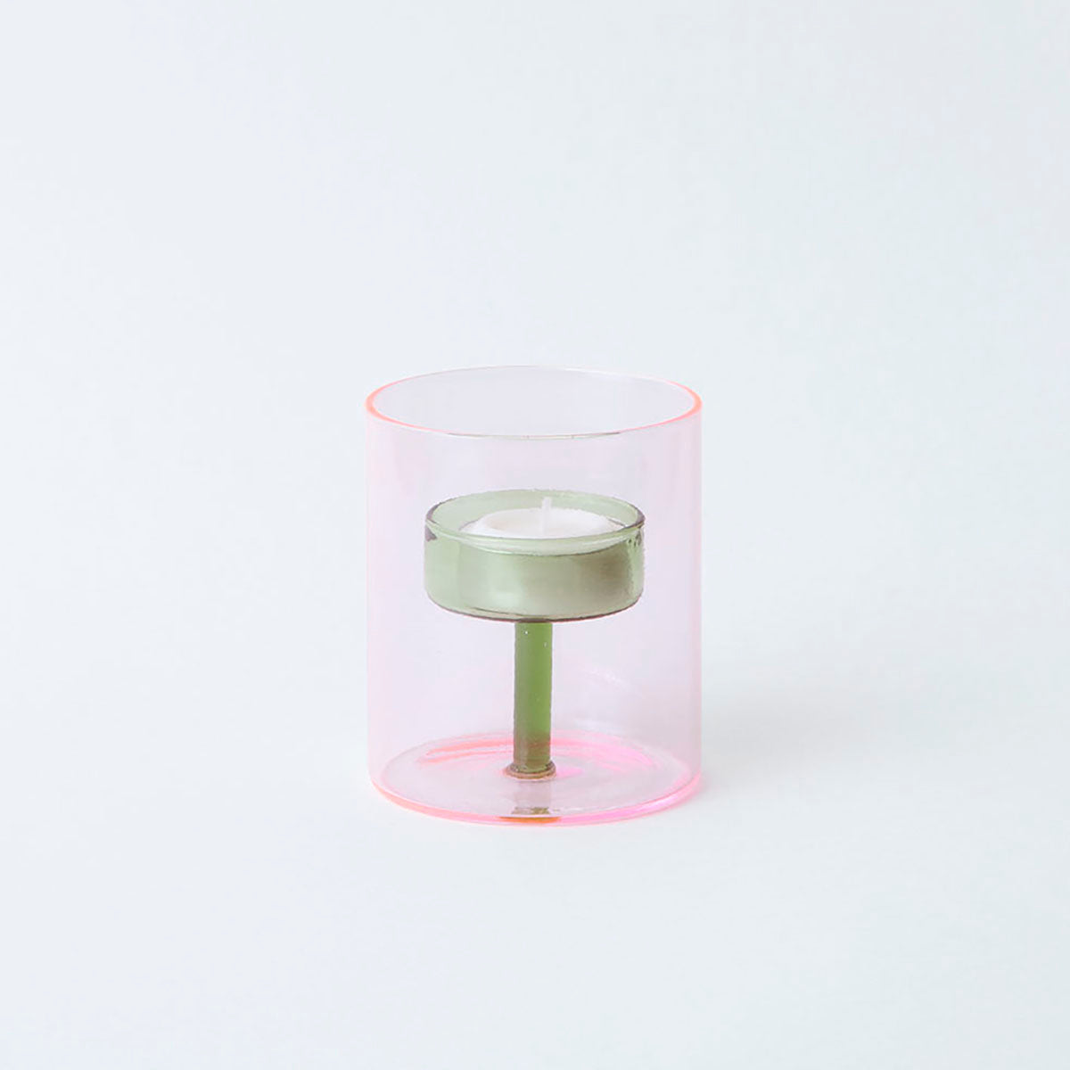 glass pink and green tea light holder