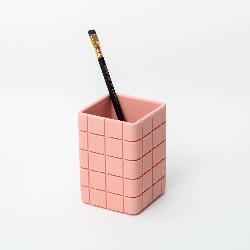 jesmonite desk tidy in pink