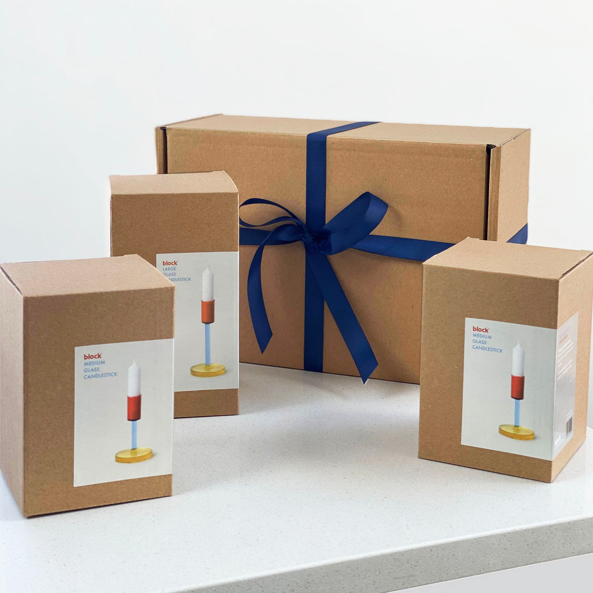 Glass Candlestick Gift Set of 3 | Block Design