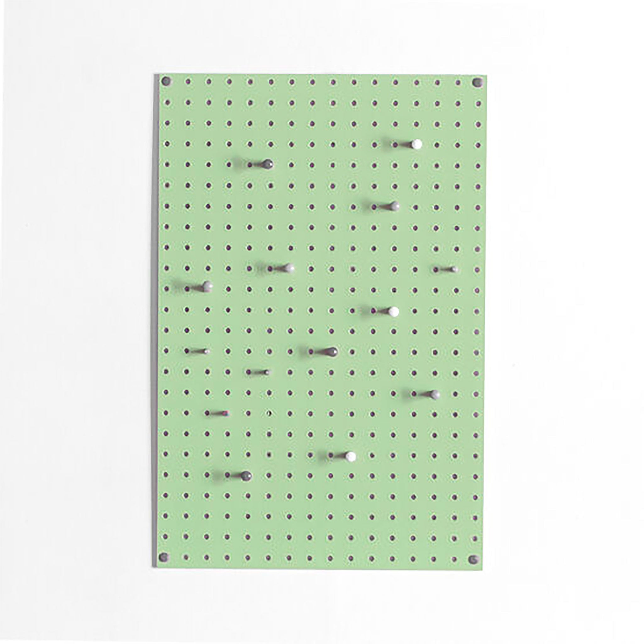 medium green pegboard and wooden pegs