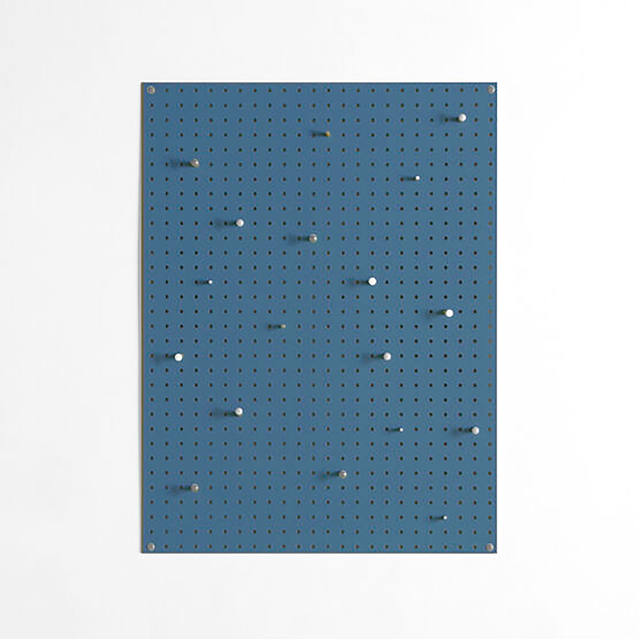 large blue pegboard with wooden pegs