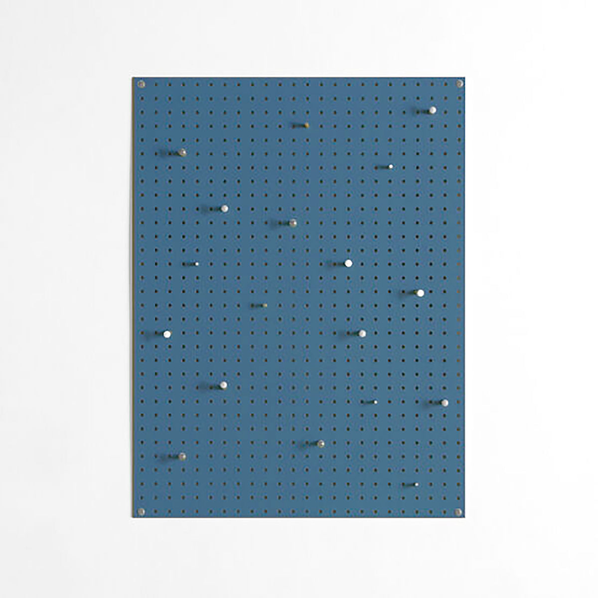 large blue pegboard with wooden pegs